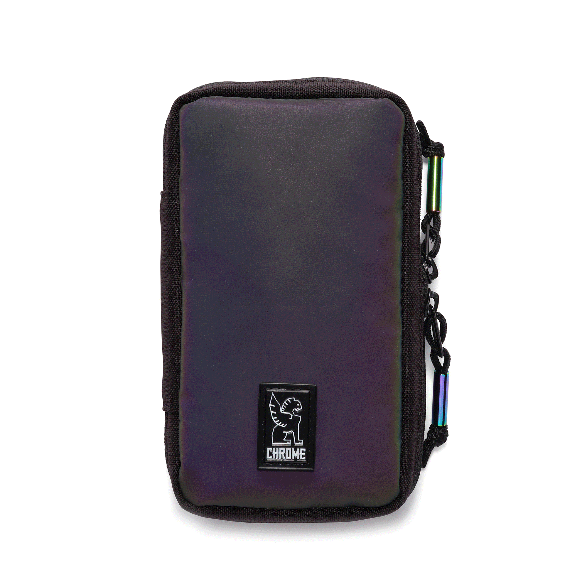 Tech Accessory Pouch in Rainbow Reflective showing the reflectivity #color_rainbow reflective