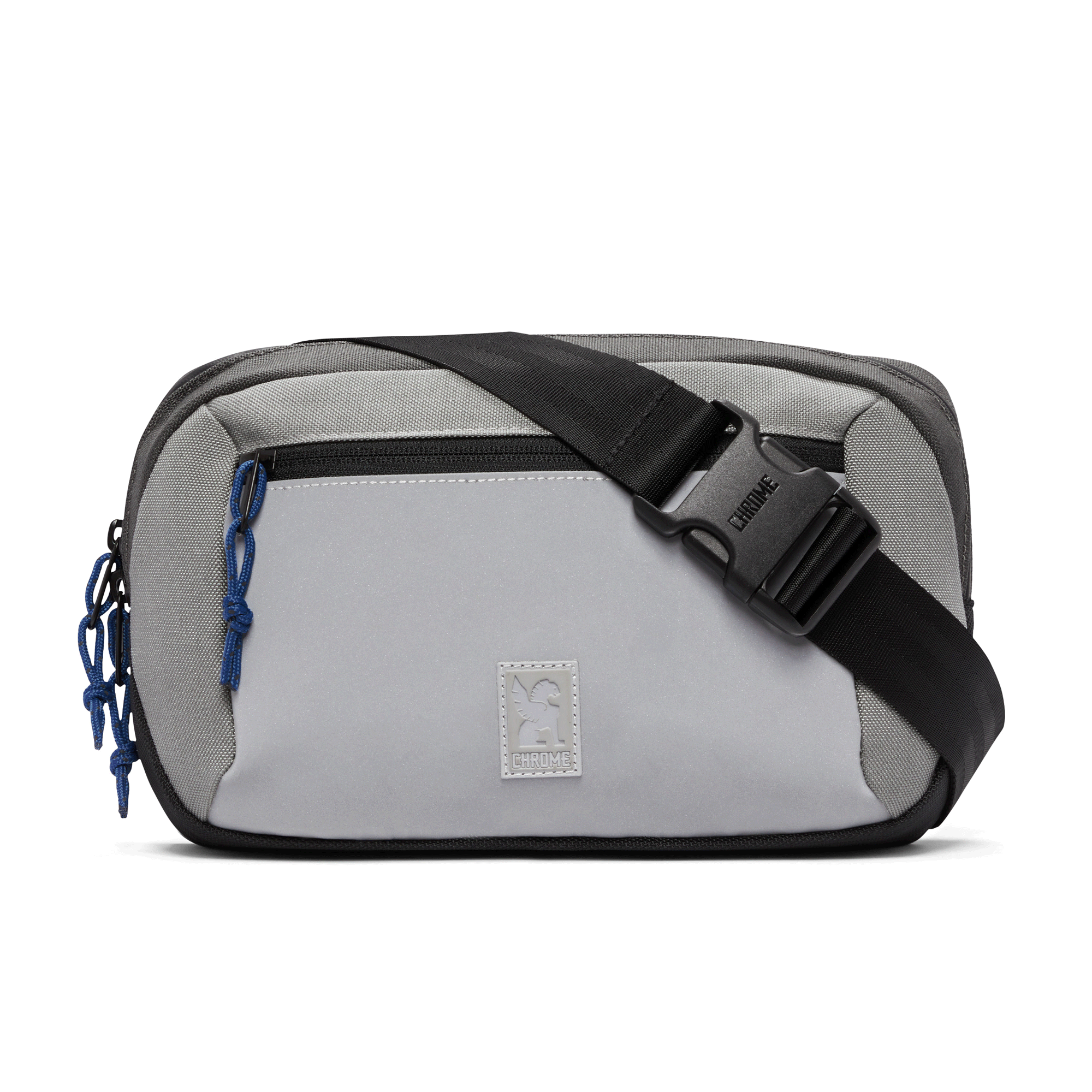 Ziptop Waistpack sling in reflective grey front reflective detail #color_fog