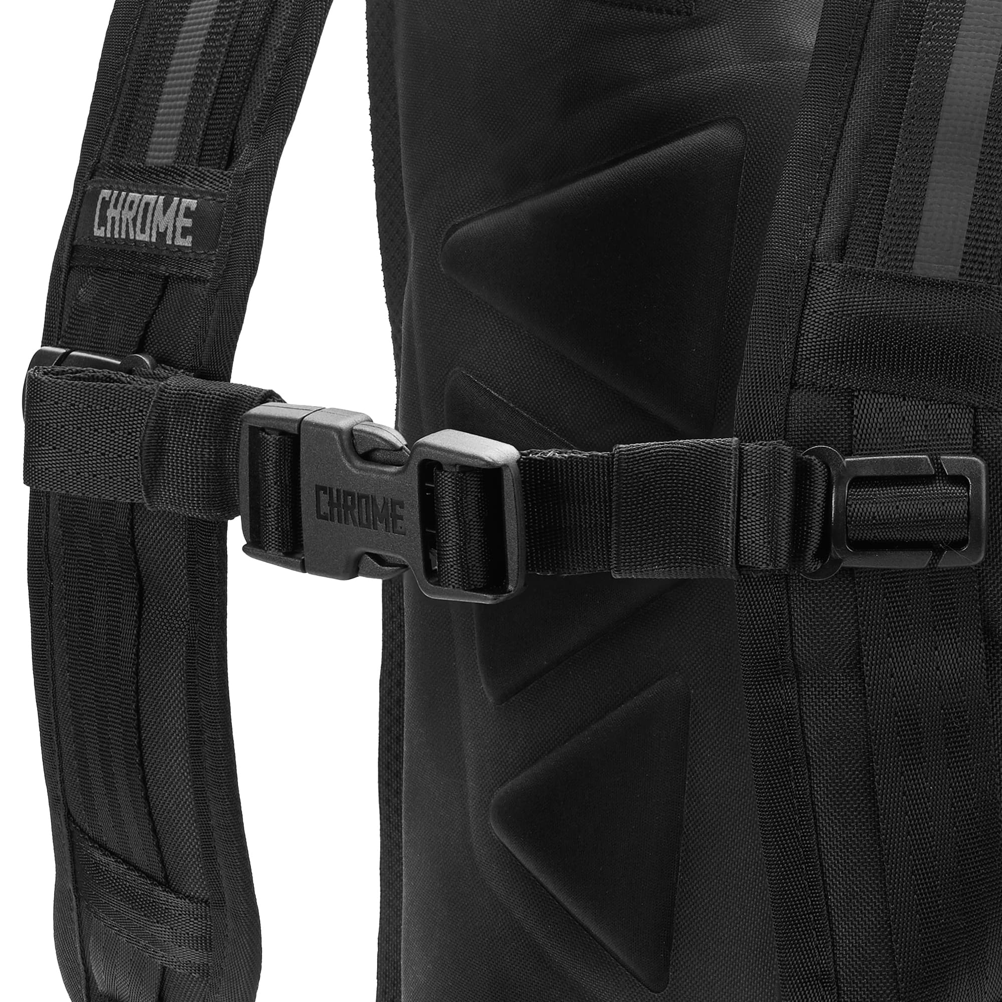 Sternum strap replacement in black shown on a bag