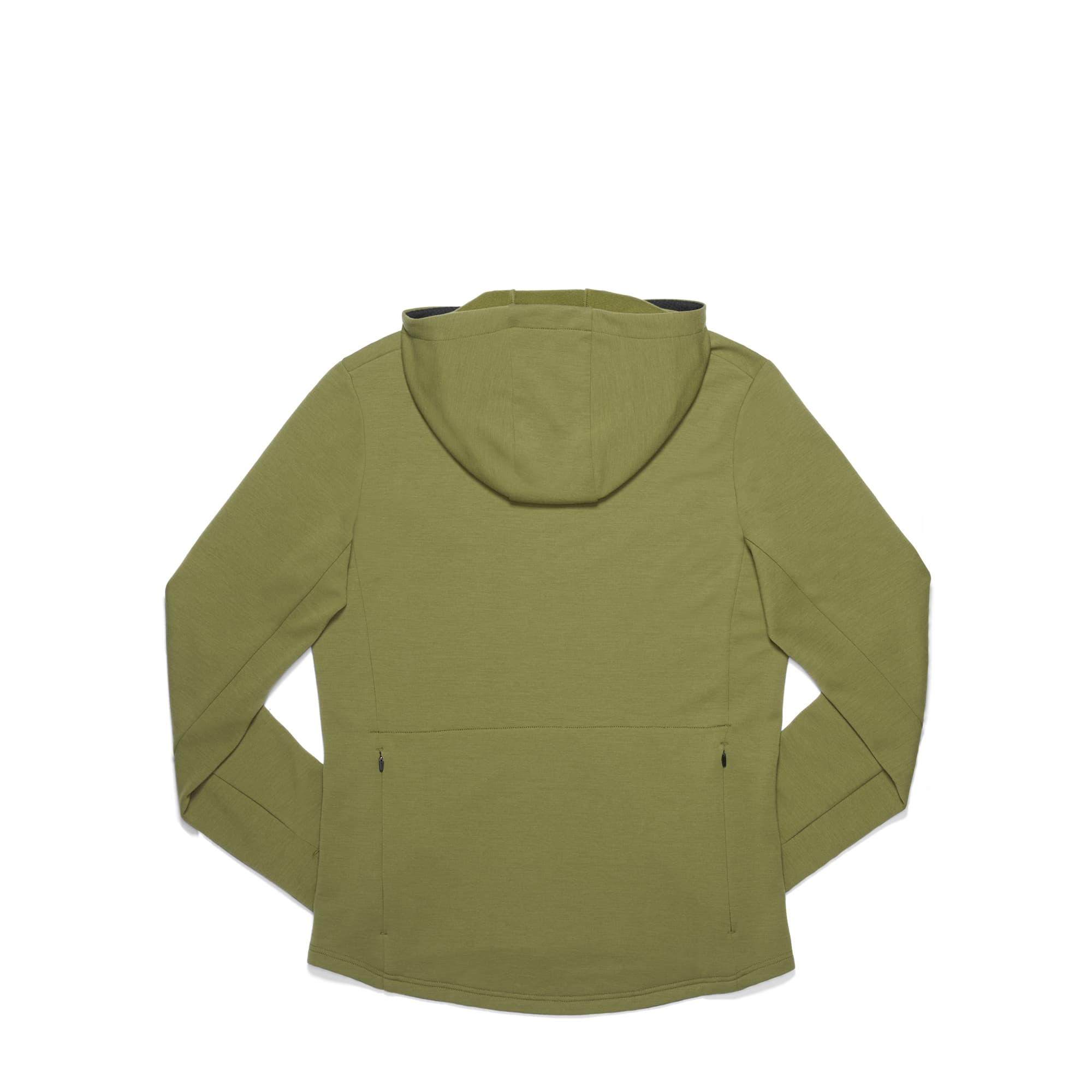 Men's merino blend hoodie in green back view #color_olive branch