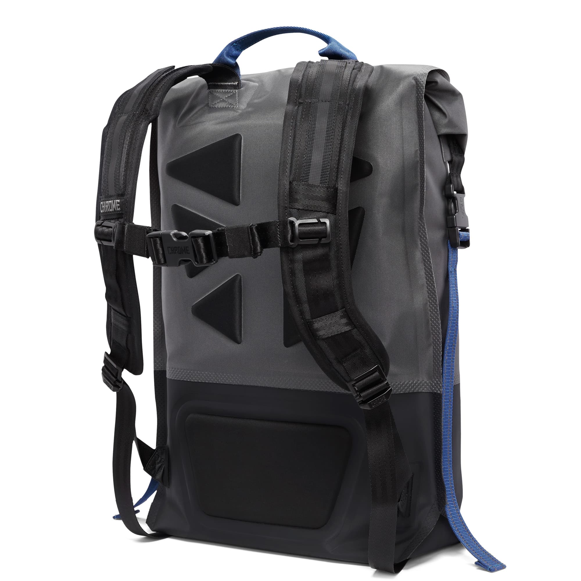 Waterproof 30L highly reflective backpack in grey back harness detail #color_fog