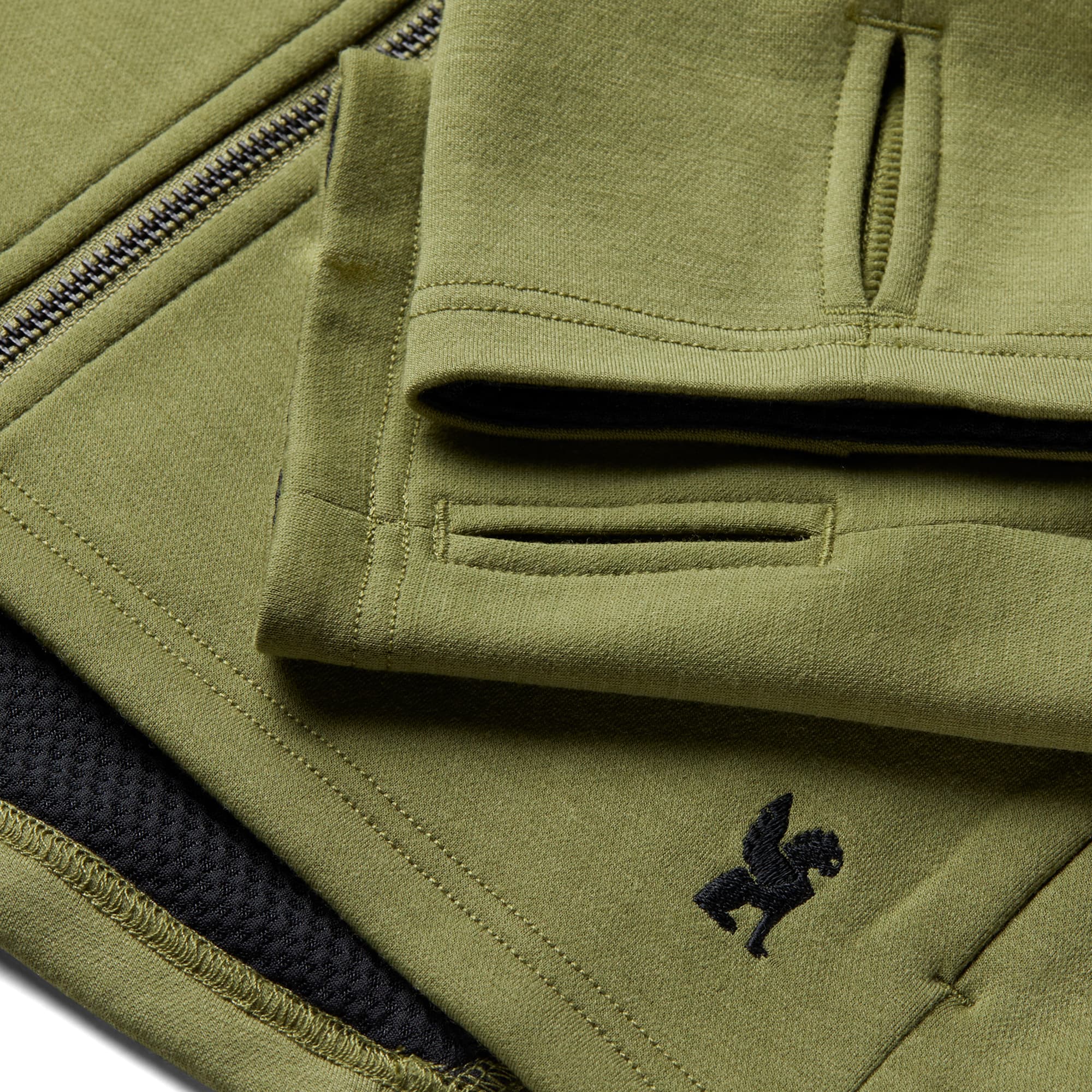 Men's merino blend hoodie in green embroidered logo #color_olive branch