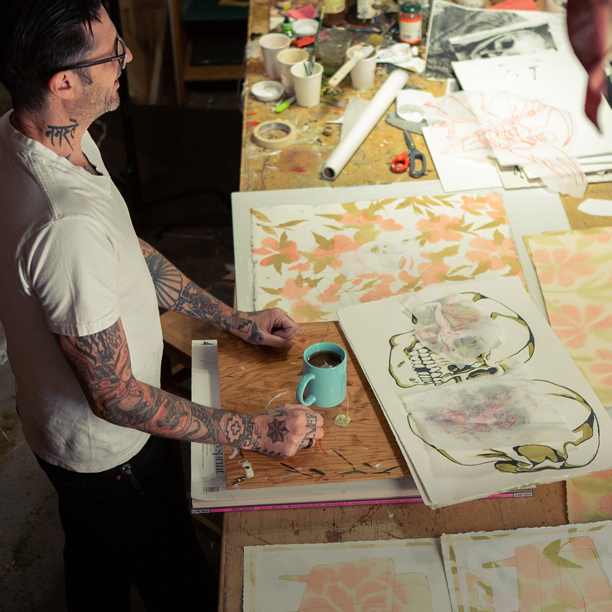 Cheyenne Sawyer in his studio working on the Chrome collab